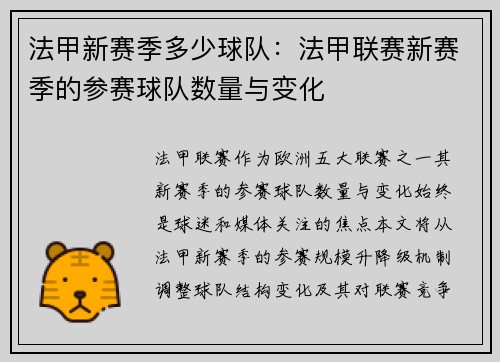 法甲新赛季多少球队：法甲联赛新赛季的参赛球队数量与变化
