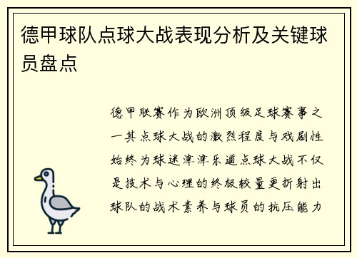 德甲球队点球大战表现分析及关键球员盘点