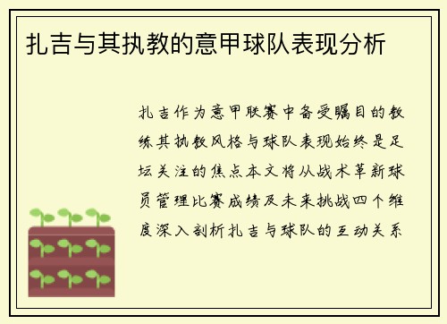 扎吉与其执教的意甲球队表现分析